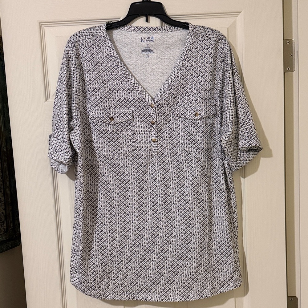 Croft & Barrow Black and White Geometric Blouse Women’s Size 1X